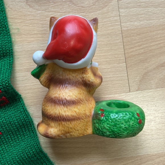 Vintage Christmas cat items- stocking and candle holder - Picture 4 of 9
